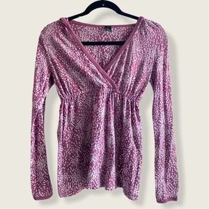 Prana Long Sleeve Hooded Tee Purple White Print M